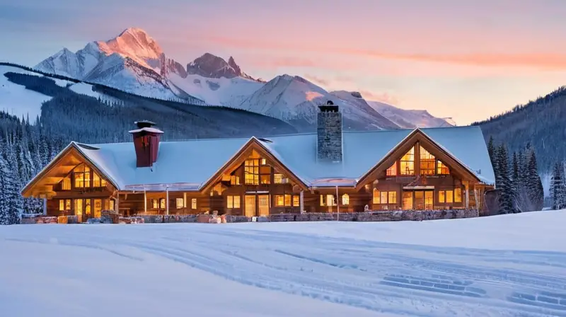 Un paisaje invernal vibrante con esquiadores en acción, montañas nevadas y acogedoras cabañas