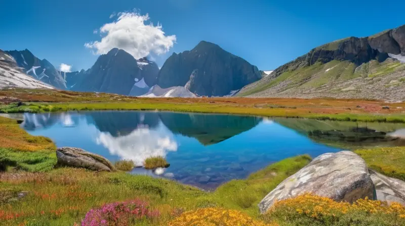 Un lago de montaña sereno con aguas cristalinas y un paisaje vibrante invita a la exploración y la tranquilidad