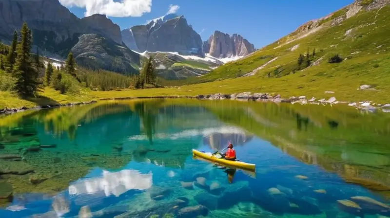 Un lago turquesa rodeado de montañas graníticas y prados verdes