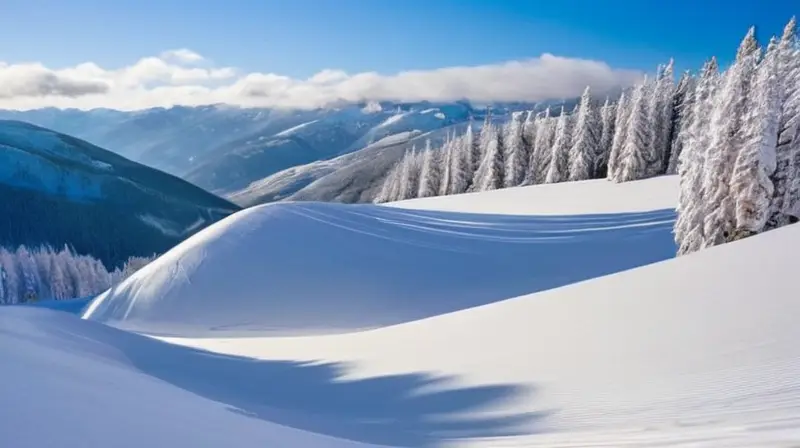 Un paisaje invernal de montañas cubiertas de nieve, esquiadores en coloridos trajes y un cielo azul radiante