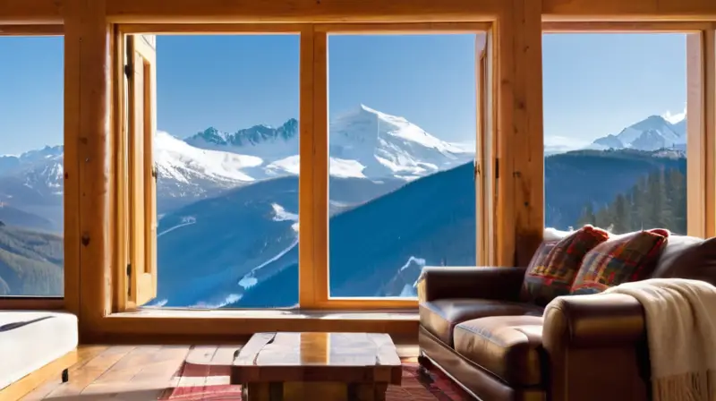 Un vibrante paisaje invernal de montañas nevadas, esquiadores en acción y acogedoras cabañas, lleno de alegría y actividad