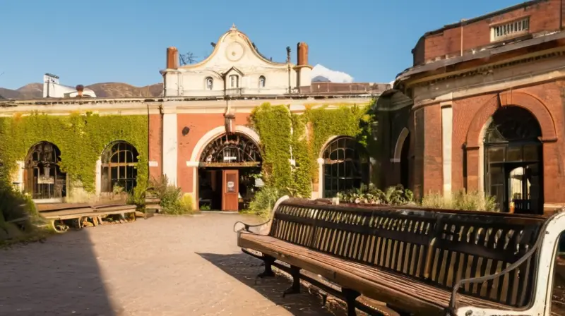 Una estación de tren vintage con paredes de ladrillo desgastadas