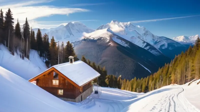 Un paisaje invernal con montañas nevadas