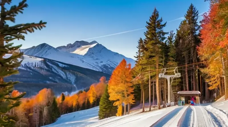 Un paisaje invernal vibrante con esquiadores, montañas, cabañas acogedoras y un ambiente lleno de aventura