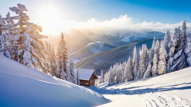 Un paisaje invernal vibrante con esquiadores disfrutando en laderas nevadas bajo un cielo azul