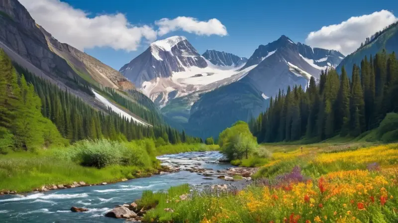 Un paisaje sereno de montañas nevadas