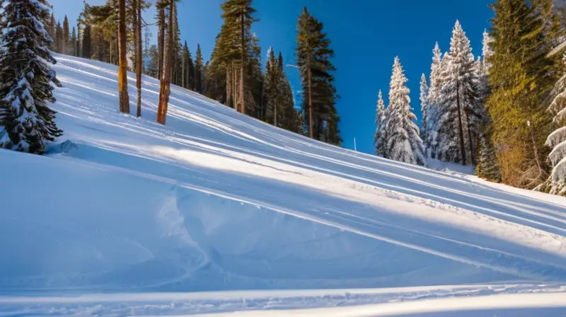 Un paisaje invernal vibrante con esquiadores en pendientes nevadas bajo un cielo azul