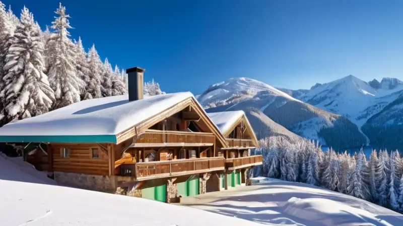 Un bullicioso resort de esquí con paisajes nevados