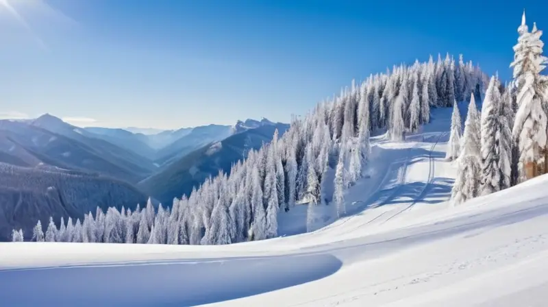 Un paisaje invernal vibrante con esquiadores, montañas nevadas, cabañas acogedoras y un ambiente lleno de energía