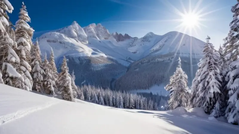 Un paisaje invernal con esquiadores en un entorno de montañas nevadas