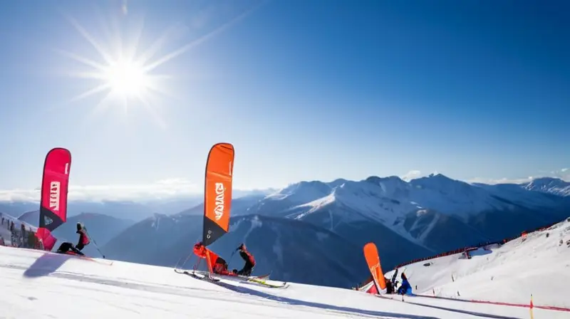 Esquidores compiten en una nevada pista bajo un cielo azul