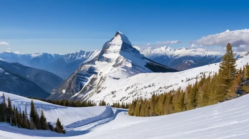 Un impresionante paisaje de los Alpes suizos con montañas nevadas, esquiadores y un cielo azul vibrante