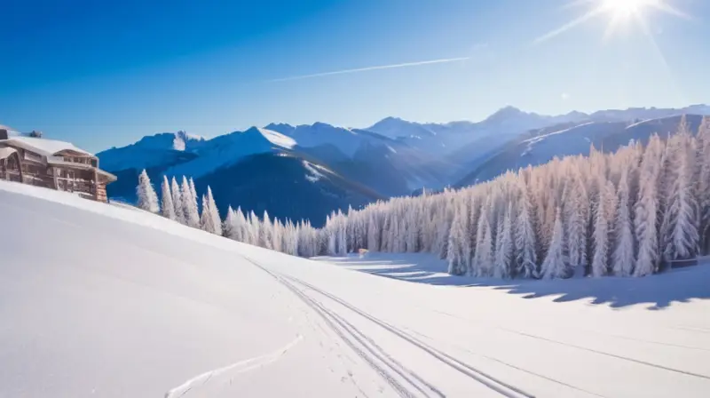 Un paisaje invernal vibrante con esquiadores disfrutando en pendientes cubiertas de nieve bajo un brillante sol