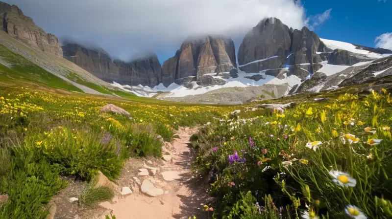 Un majestuoso paisaje montañoso combina picos nevados