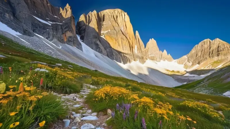 Un majestuoso paisaje montañoso con picos nevados