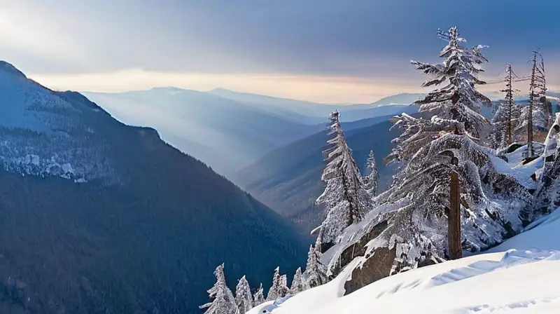 Un paisaje invernal de montañas cubiertas de nieve, tranquilidad y un inminente tormenta en el horizonte