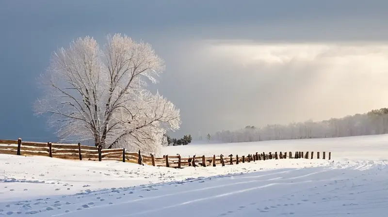 Un paisaje invernal sereno con copos de nieve suaves cubriendo todo