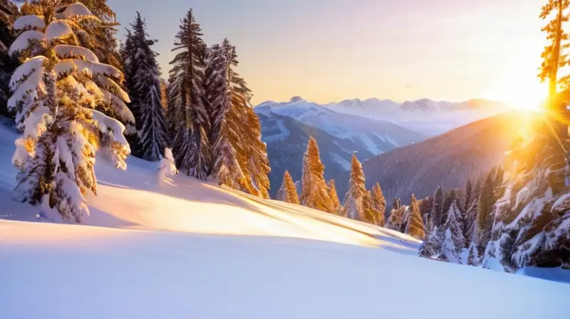 Un paisaje invernal sereno con montañas cubiertas de nieve