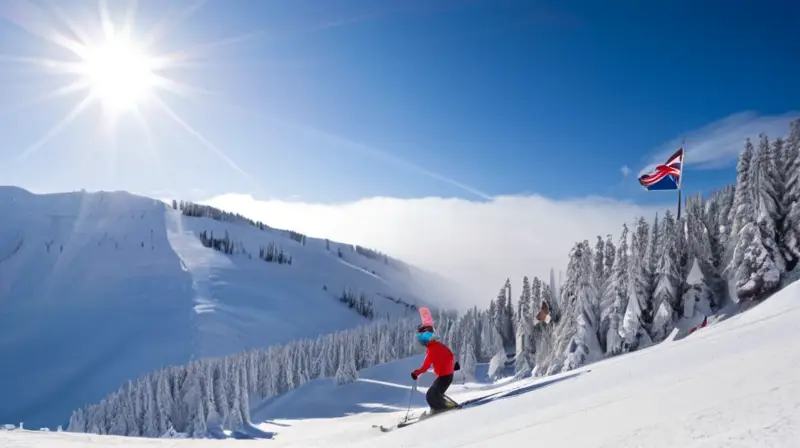 Un paisaje invernal con montañas nevadas, esquiadores alegres y un ambiente acogedor de una estación de esquí