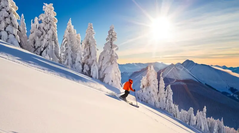Esquidores disfrutan de un día soleado en pistas cubiertas de nieve