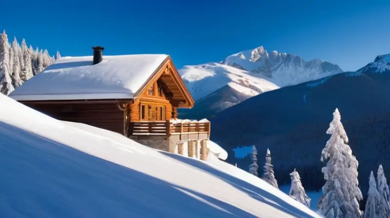 Un paisaje invernal vibrante con montañas nevadas, esquiadores en acción y cabañas acogedoras