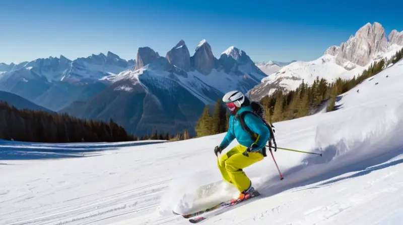 Un paisaje invernal vibrante con montañas, esquiadores y un ambiente lleno de aventura