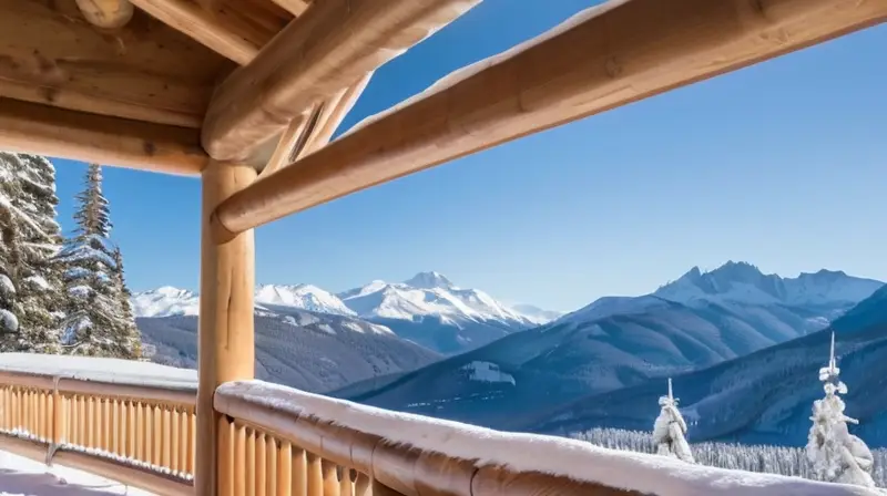 Un paisaje invernal de montañas cubiertas de nieve, esquiadores en acción y cabañas acogedoras bajo un cielo azul