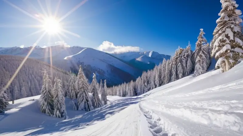 Un paisaje invernal con montañas, nieve, esquiadores y un acogedor chalet