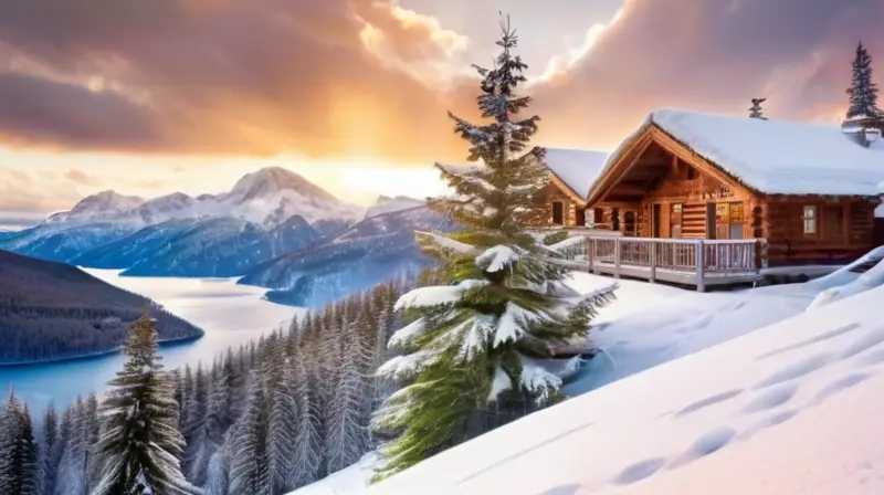 Un paisaje invernal sereno con montañas nevadas