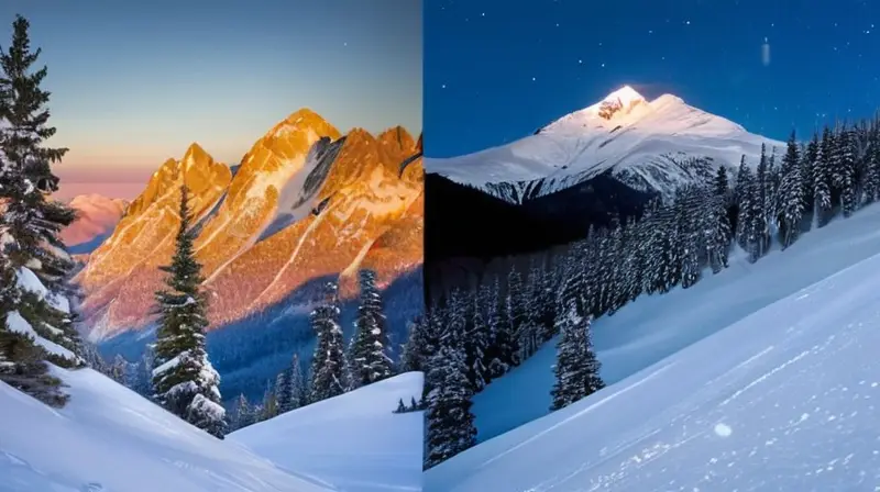 Un paisaje montañoso nevado bajo la luna