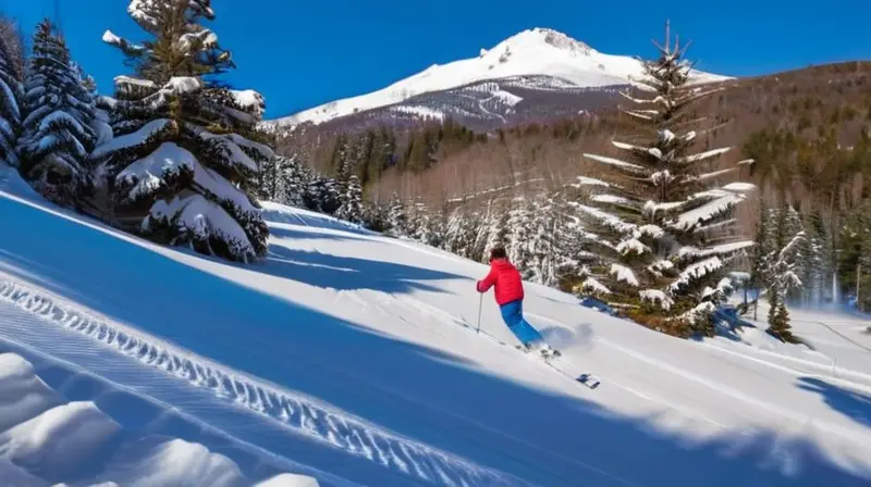 Un paisaje invernal vibrante con familias esquiando, nieve brillante, montañas lejanas y un ambiente alegre