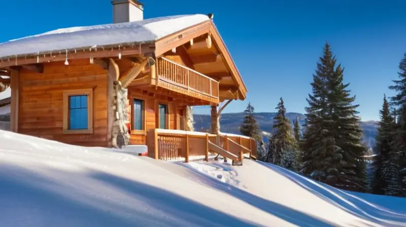 Un paisaje invernal alegre con familias en la nieve, un chalet acogedor y montañas bajo un cielo azul