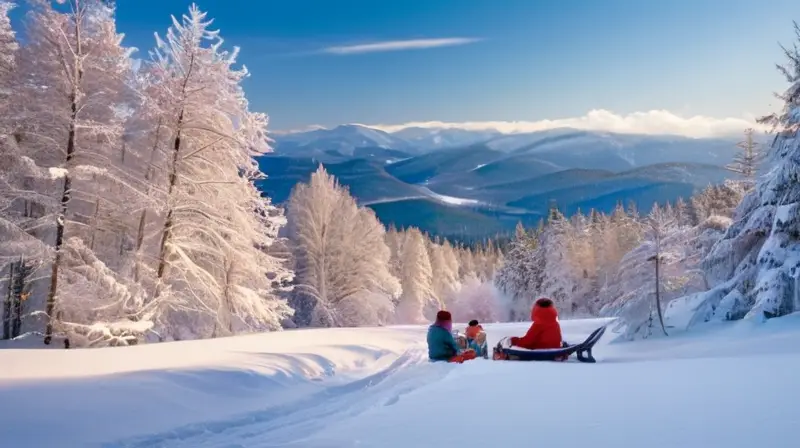 Un paisaje invernal alegre con niños jugando en la nieve