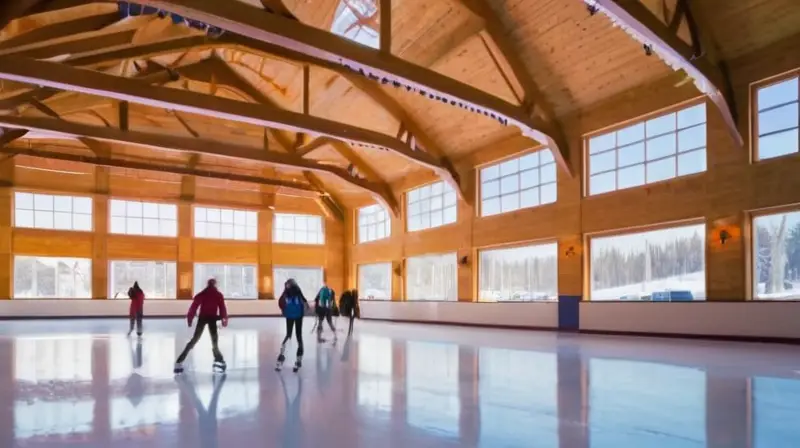 Una pista de hielo amplia y brillante con patinadores en movimiento