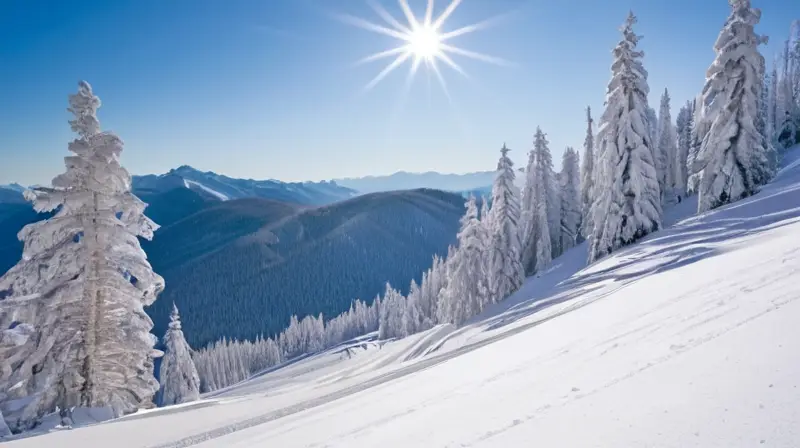 Un paisaje invernal vibrante con esquiadores, montañas, chalets y un ambiente lleno de alegría y aventura