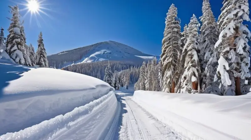 Un paisaje invernal con pendientes nevadas, esquiadores alegres y montañas majestuosas bajo un cielo azul