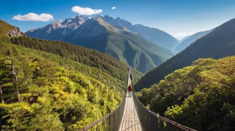Un puente colgante se extiende sobre un profundo valle
