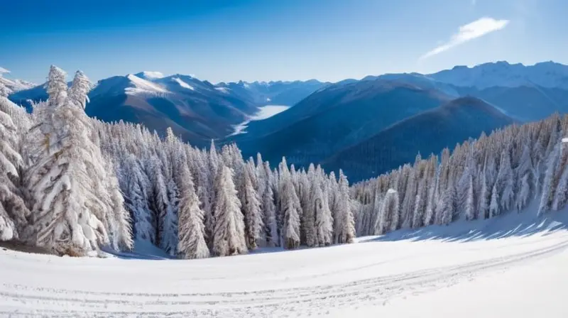 Un vibrante paisaje invernal con esquiadores en acción, montañas majestuosas y un acogedor refugio de madera