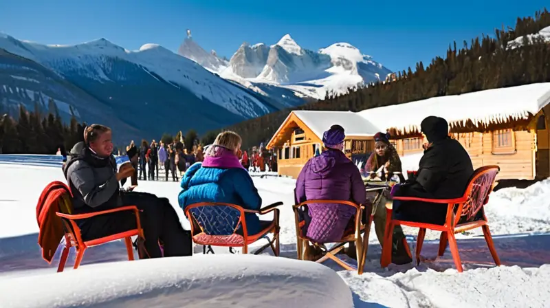 Un animado paisaje invernal con esquiadores