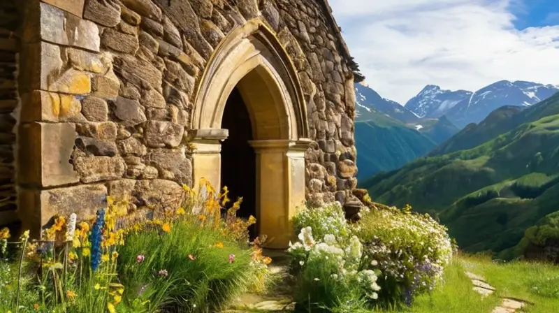 Iglesia de piedra antigua con arcos románicos