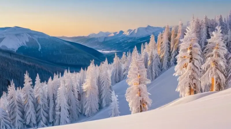 Un paisaje invernal de montañas cubiertas de nieve, esquiadores felices y cabañas acogedoras bajo un cielo azul