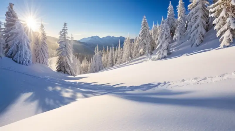 Un paisaje invernal con pinos cubiertos de nieve