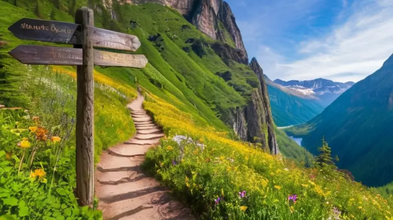 Un paisaje natural vibrante con montañas, valles verdes, senderos, flores silvestres y un ambiente de aventura