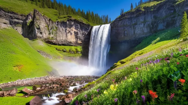 Cascadas majestuosas rodeadas de vegetación vibrante y un paisaje sereno invitan a la exploración