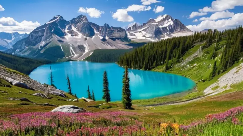 Un paisaje natural impresionante con montañas, lagos turquesas, valles verdes y una atmósfera serena