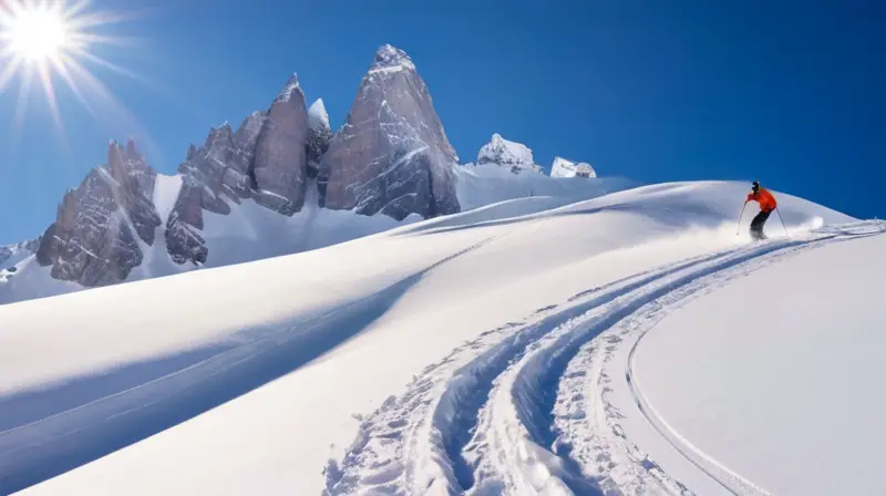 Un paisaje invernal de montañas nevadas, esquiadores vibrantes y un acogedor chalet en un vasto terreno de esquí