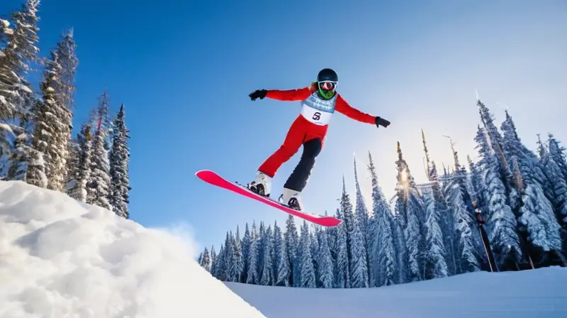 Un emocionante salto de esquí cubierto de nieve con atletas en acción