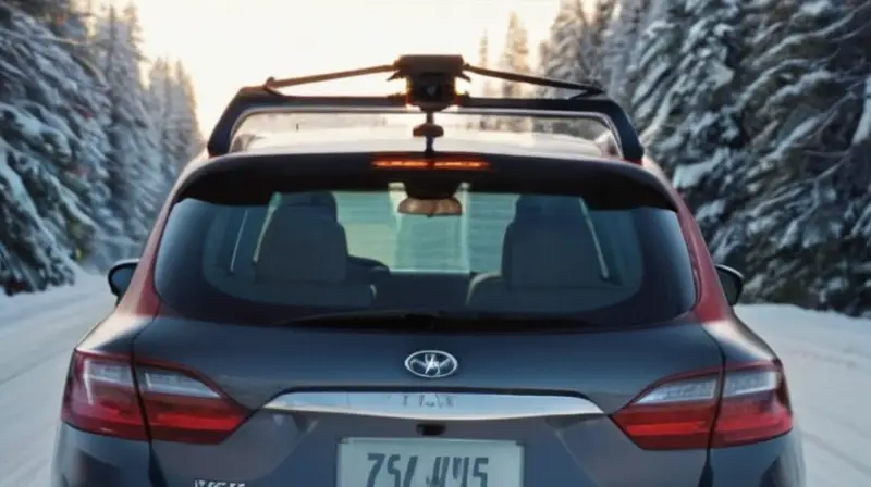 Un coche compacto estacionado en una carretera nevada