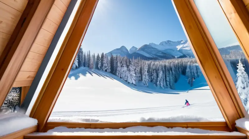 Un paisaje invernal de montañas nevadas, esquiadores vibrantes y acogedoras cabañas en un ambiente de après-ski