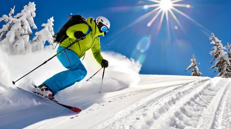 Un paisaje montañoso nevado con esquiadores y snowboarders disfrutando del sol y la nieve fresca